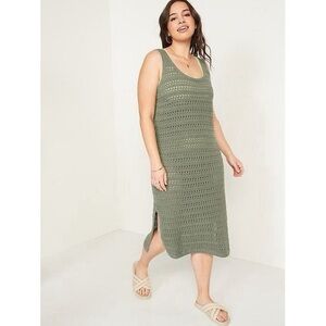 OLD NAVY Crochet Sweater Dress Midi olive laurel green Swim Coverup Size XL